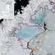 The ice shelves at the tip of the Antarctic Peninsula have been changing dramatically in recent decades, as illustrated in this composite satellite photo showing the historic ice extent prior to calving events. Image: NASA Earth Observatory